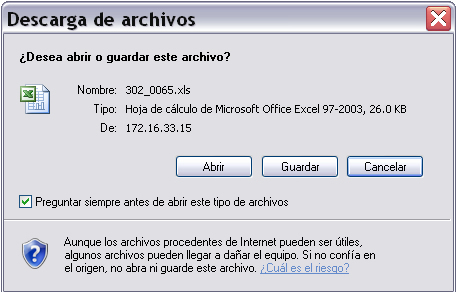 Ventana Descarga de archivos