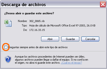 Ventana Descarga de Archivos quitar selección